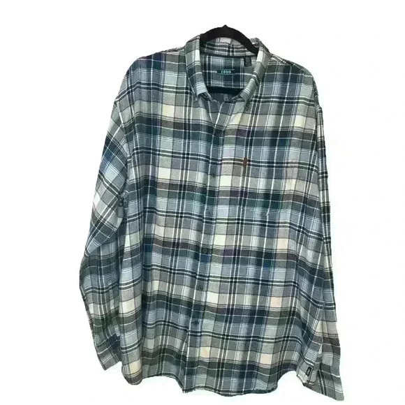 IZOD Men's XXL long sleeve flannel shirt: Blue & White plaid - Picture 1 of 12